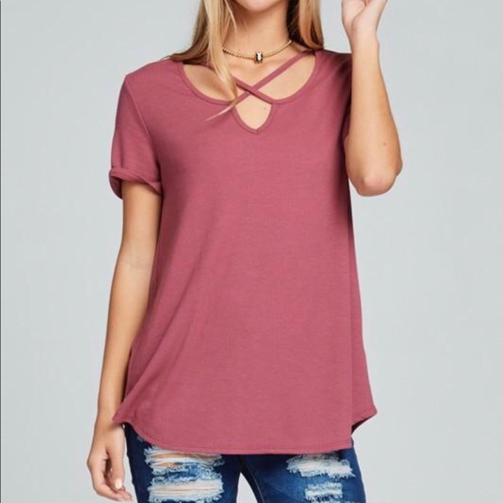 ❗️LAST 1❗️Mauve Criss Cross Front Ribbed Top - Picture 3 of 3